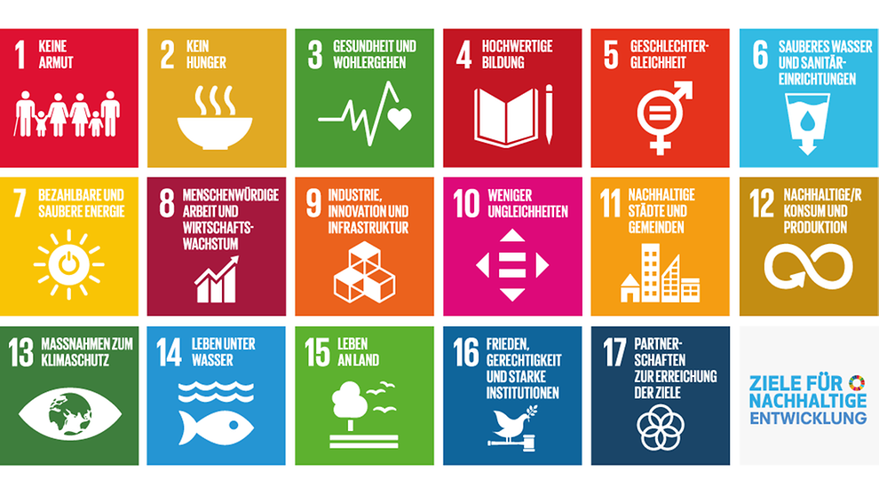Definition von Nachhaltigkeit der UN: Dieses Schaubild zeigt die 17 globalen Ziele für nachhaltige Entwicklung der Agenda 2030 - Sustainability World Goals.